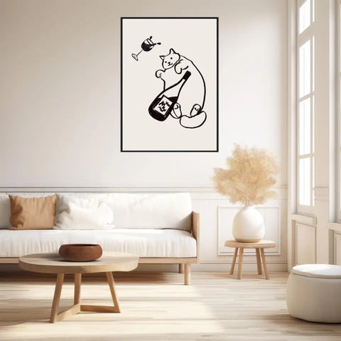 Affiche Et Tableau Minimaliste Wine And Cat