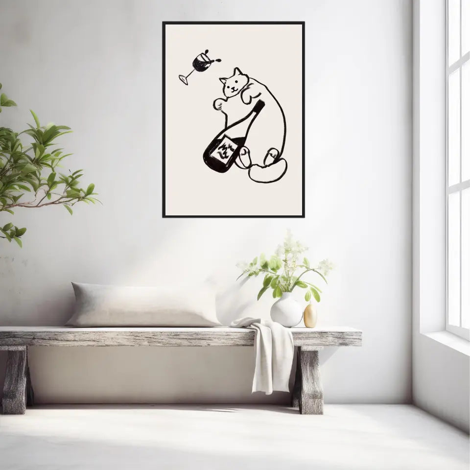 Affiche Et Tableau Minimaliste Wine And Cat