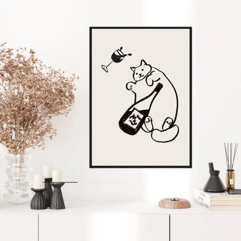 Affiche Et Tableau Minimaliste Wine And Cat