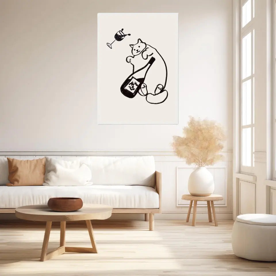 Affiche Et Tableau Minimaliste Wine And Cat