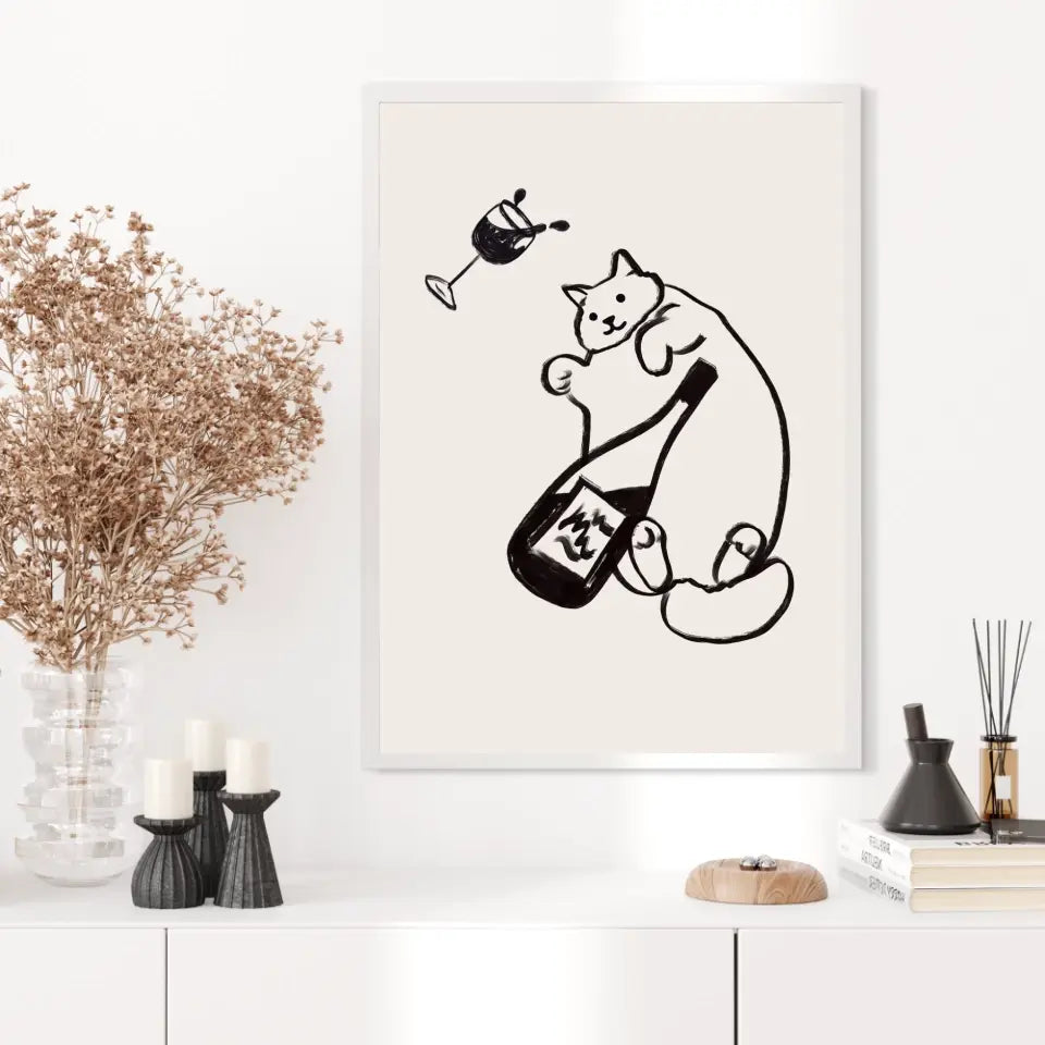 Affiche Et Tableau Minimaliste Wine And Cat