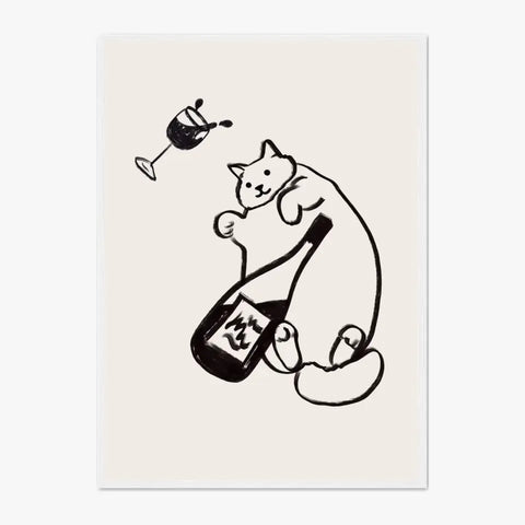 Affiche Et Tableau Minimaliste Wine And Cat