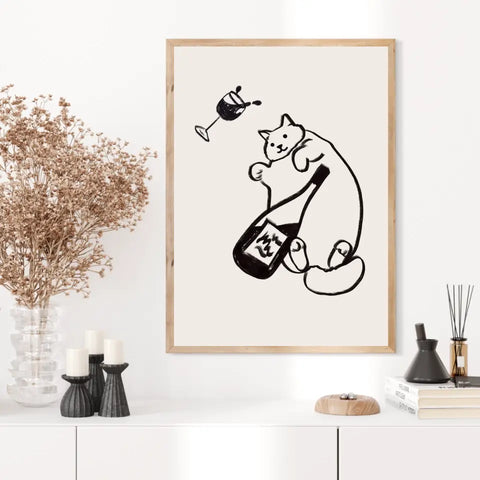 Affiche Et Tableau Minimaliste Wine And Cat