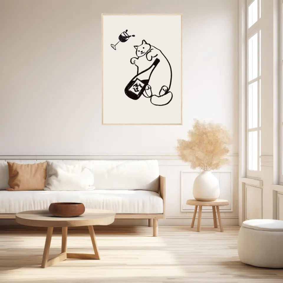 Affiche Et Tableau Minimaliste Wine And Cat