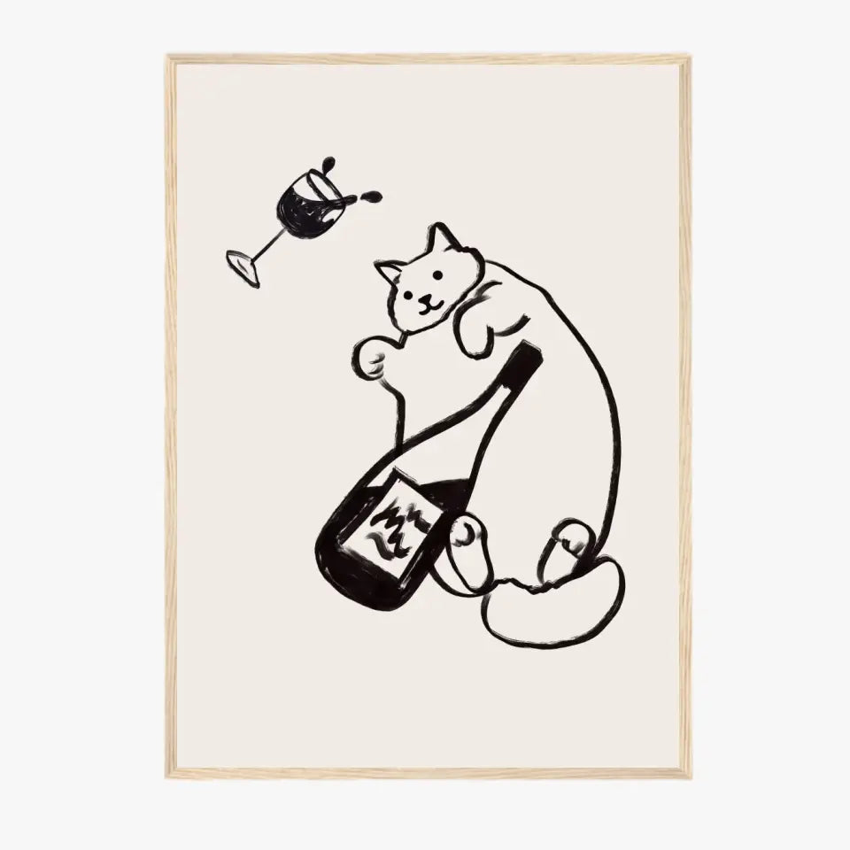 Affiche Et Tableau Minimaliste Wine And Cat