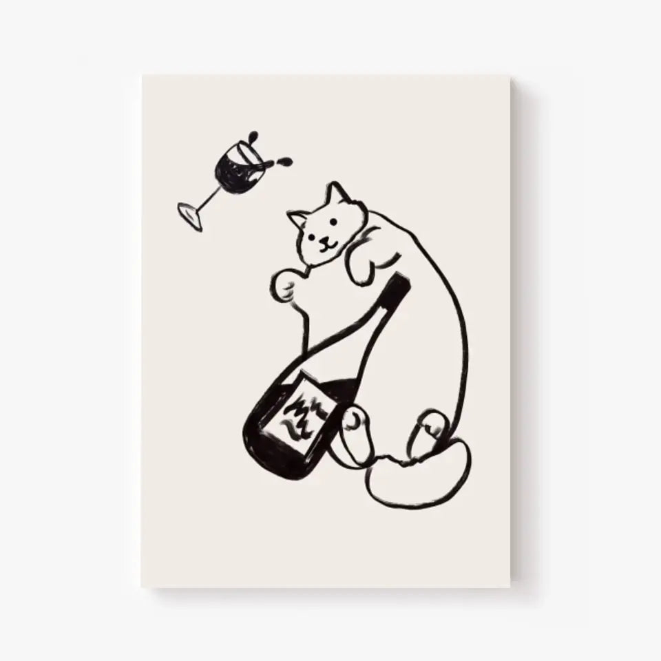 Affiche Et Tableau Minimaliste Wine And Cat