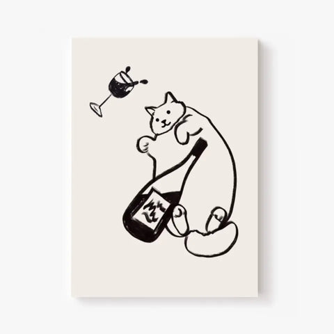 Affiche Et Tableau Minimaliste Wine And Cat