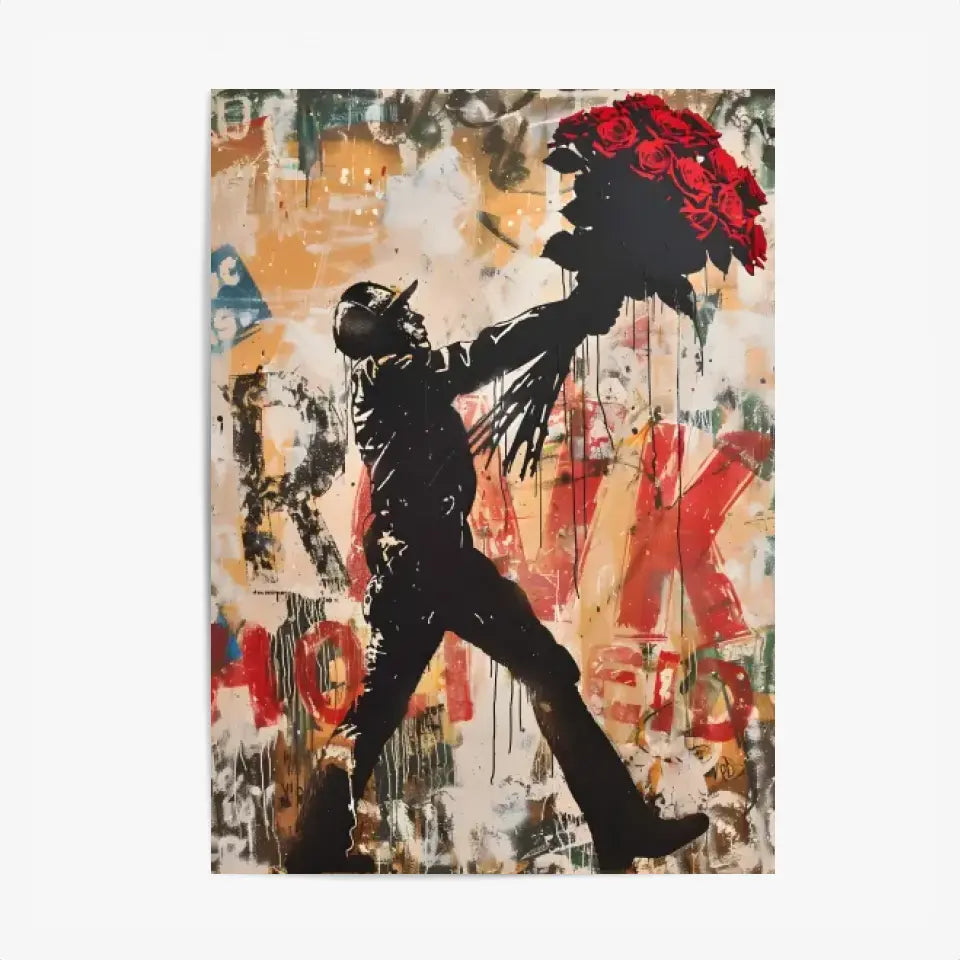 Affiche Et Tableau Street Art Bansky Style Red Flowers