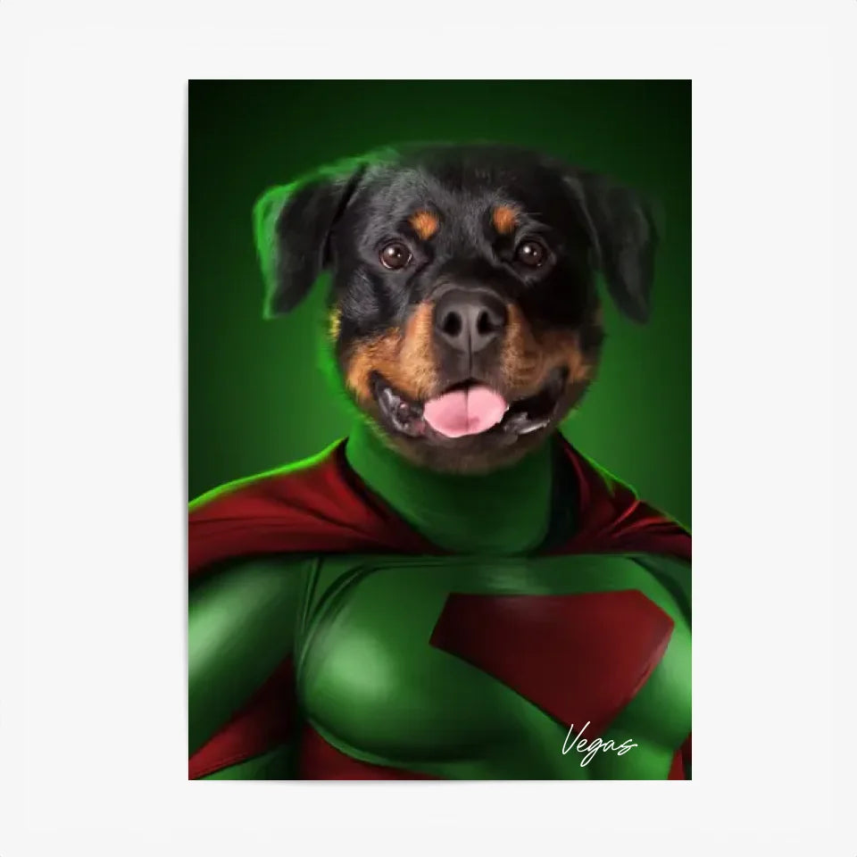 Tableau Animaux Portrait Personnalisé Super Héros Chien Rottweiler