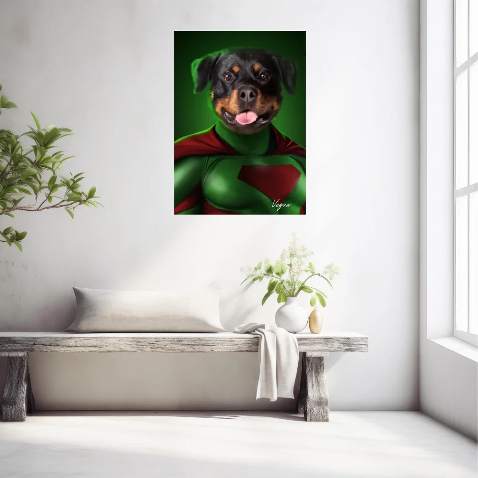 Tableau Animaux Portrait Personnalisé Super Héros Chien Rottweiler