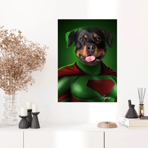 Tableau Animaux Portrait Personnalisé Super Héros Chien Rottweiler