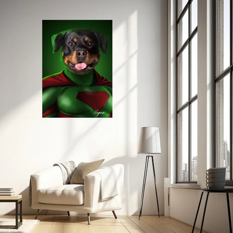 Tableau Animaux Portrait Personnalisé Super Héros Chien Rottweiler