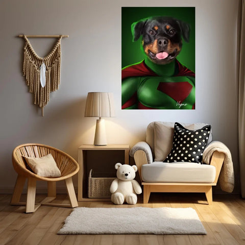 Tableau Animaux Portrait Personnalisé Super Héros Chien Rottweiler