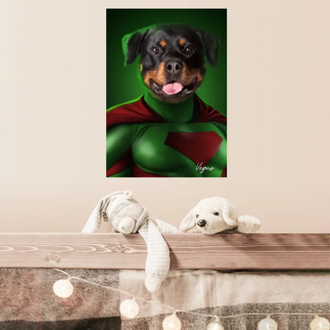 Tableau Animaux Portrait Personnalisé Super Héros Chien Rottweiler