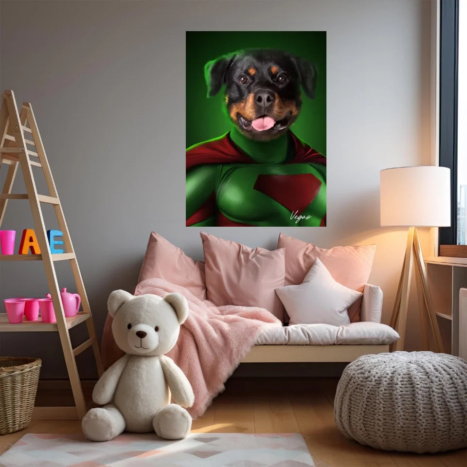 Tableau Animaux Portrait Personnalisé Super Héros Chien Rottweiler