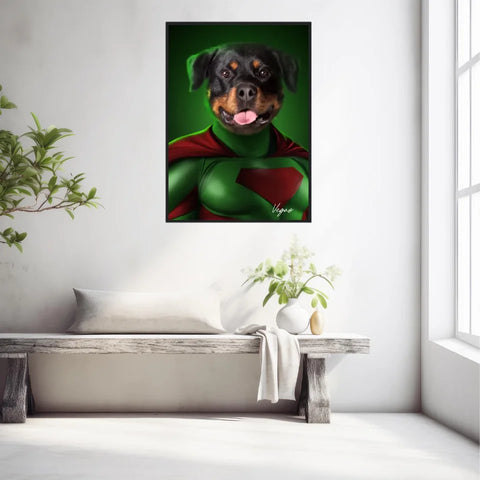 Tableau Animaux Portrait Personnalisé Super Héros Chien Rottweiler