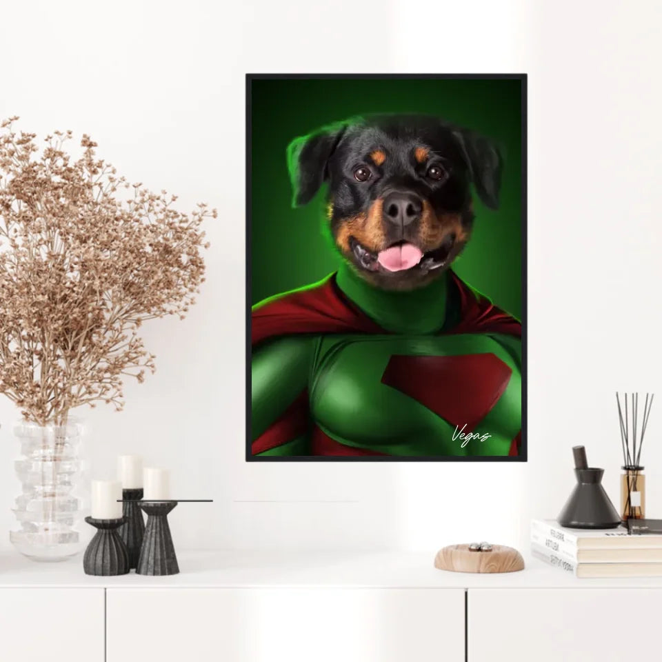 Tableau Animaux Portrait Personnalisé Super Héros Chien Rottweiler