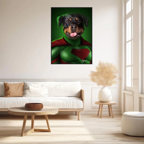 Tableau Animaux Portrait Personnalisé Super Héros Chien Rottweiler