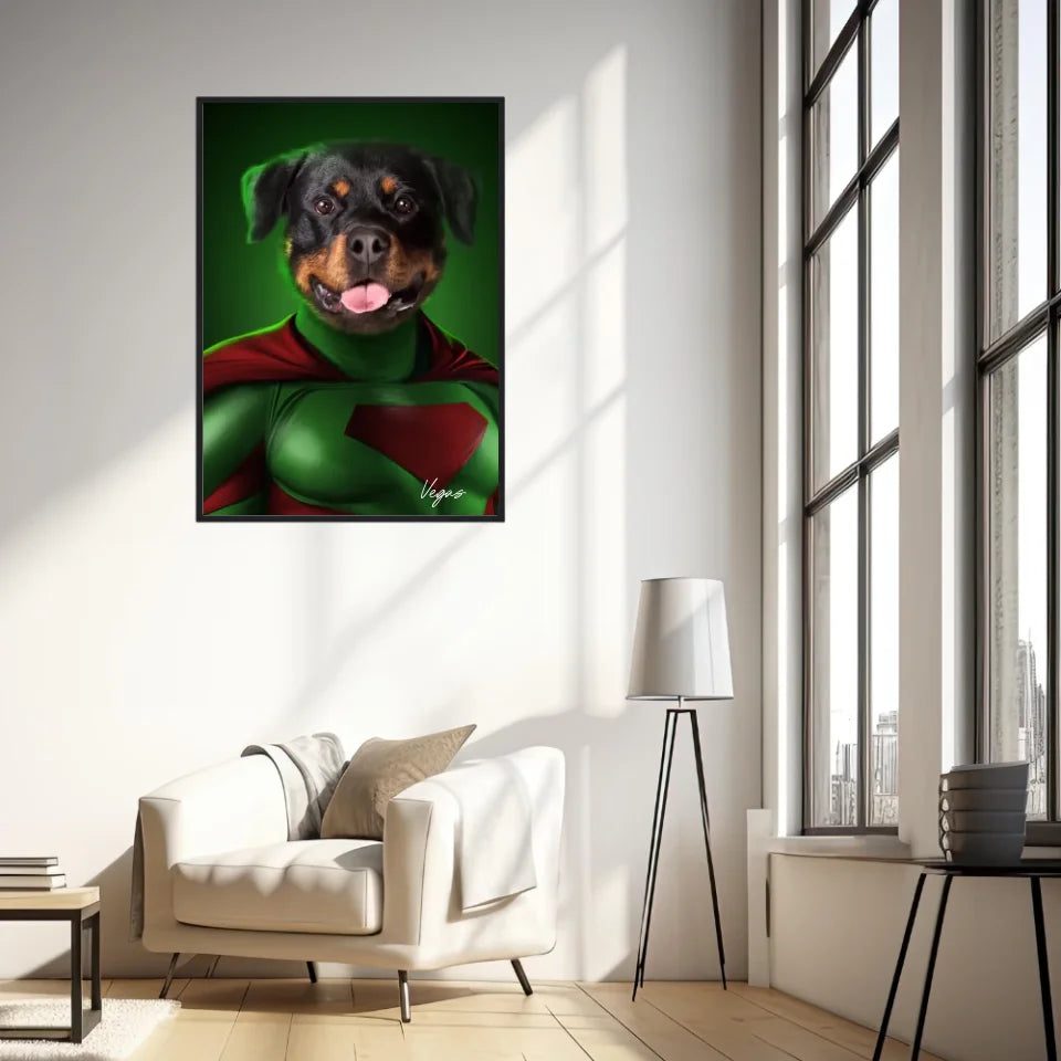 Tableau Animaux Portrait Personnalisé Super Héros Chien Rottweiler