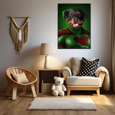 Tableau Animaux Portrait Personnalisé Super Héros Chien Rottweiler