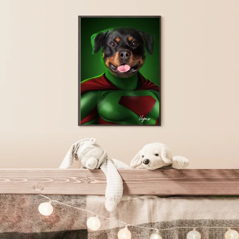 Tableau Animaux Portrait Personnalisé Super Héros Chien Rottweiler