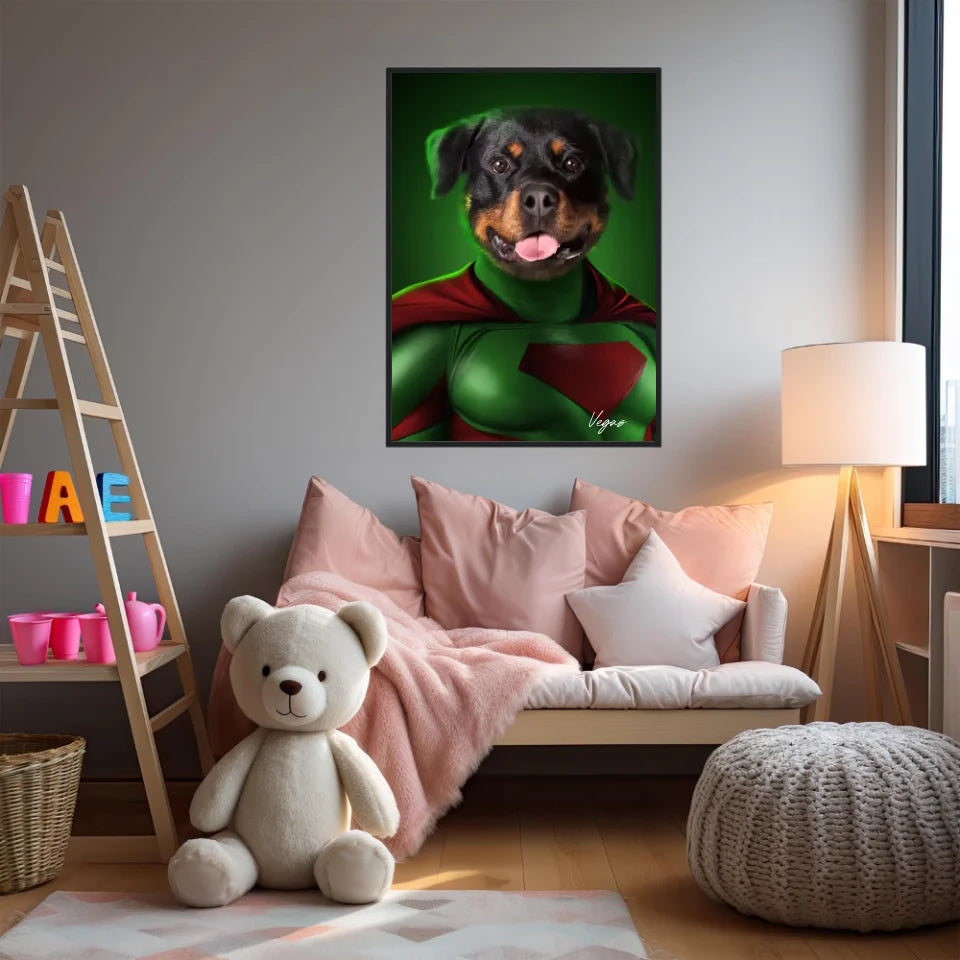 Tableau Animaux Portrait Personnalisé Super Héros Chien Rottweiler