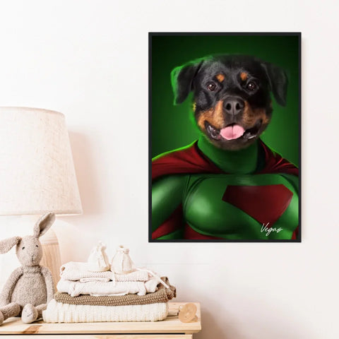 Tableau Animaux Portrait Personnalisé Super Héros Chien Rottweiler