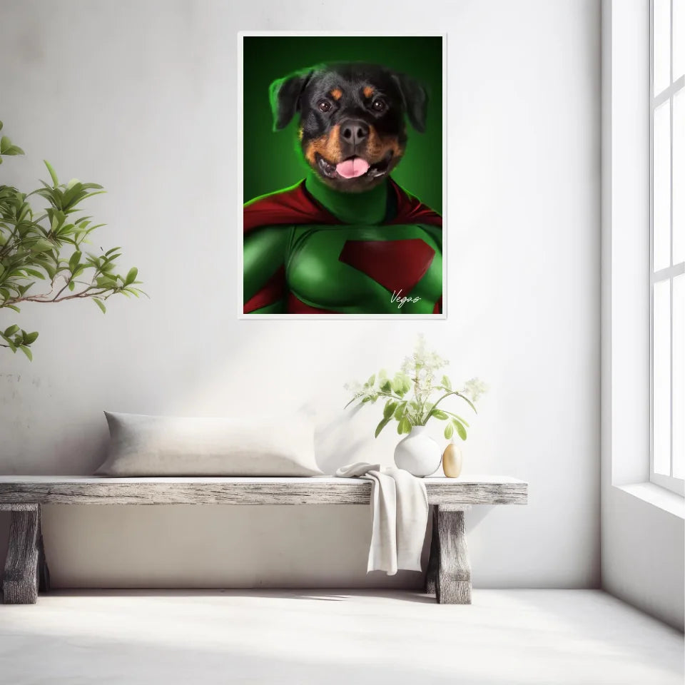 Tableau Animaux Portrait Personnalisé Super Héros Chien Rottweiler