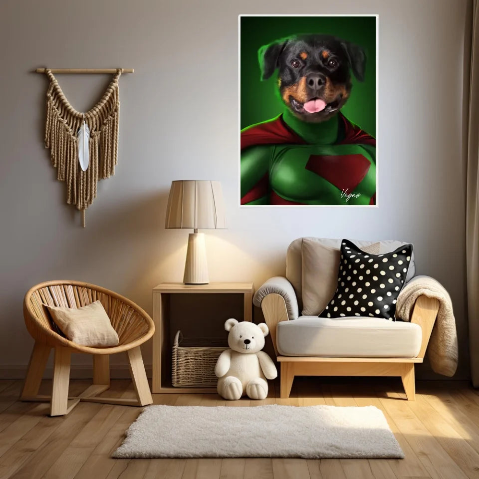 Tableau Animaux Portrait Personnalisé Super Héros Chien Rottweiler