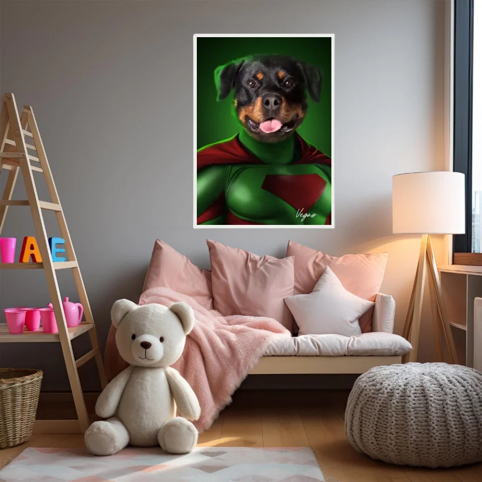 Tableau Animaux Portrait Personnalisé Super Héros Chien Rottweiler