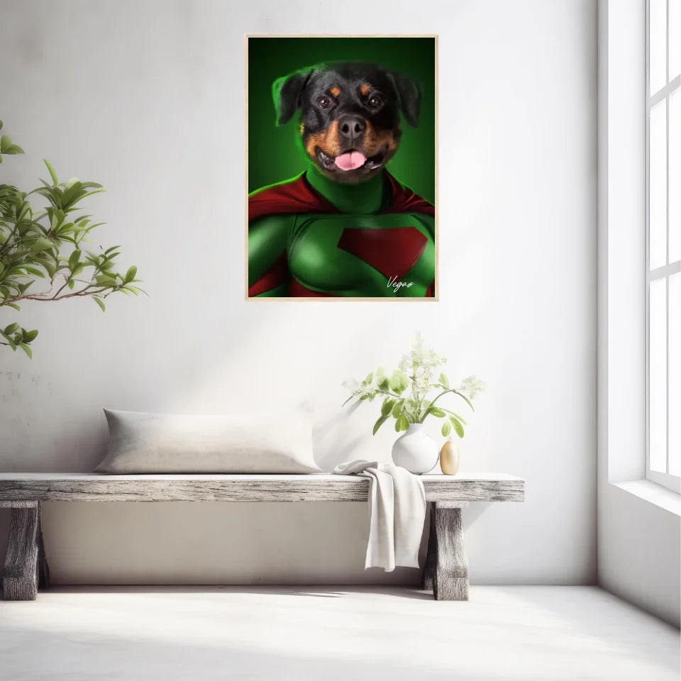 Tableau Animaux Portrait Personnalisé Super Héros Chien Rottweiler