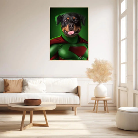 Tableau Animaux Portrait Personnalisé Super Héros Chien Rottweiler