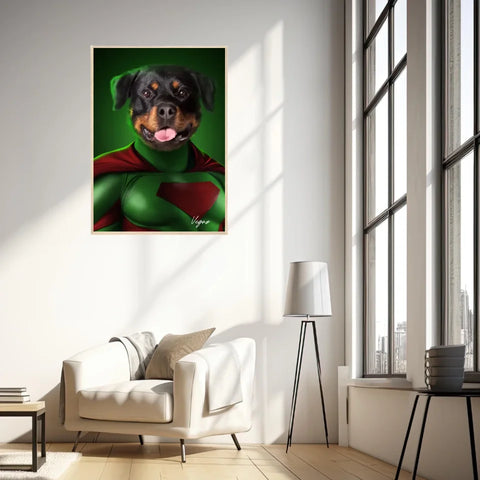 Tableau Animaux Portrait Personnalisé Super Héros Chien Rottweiler