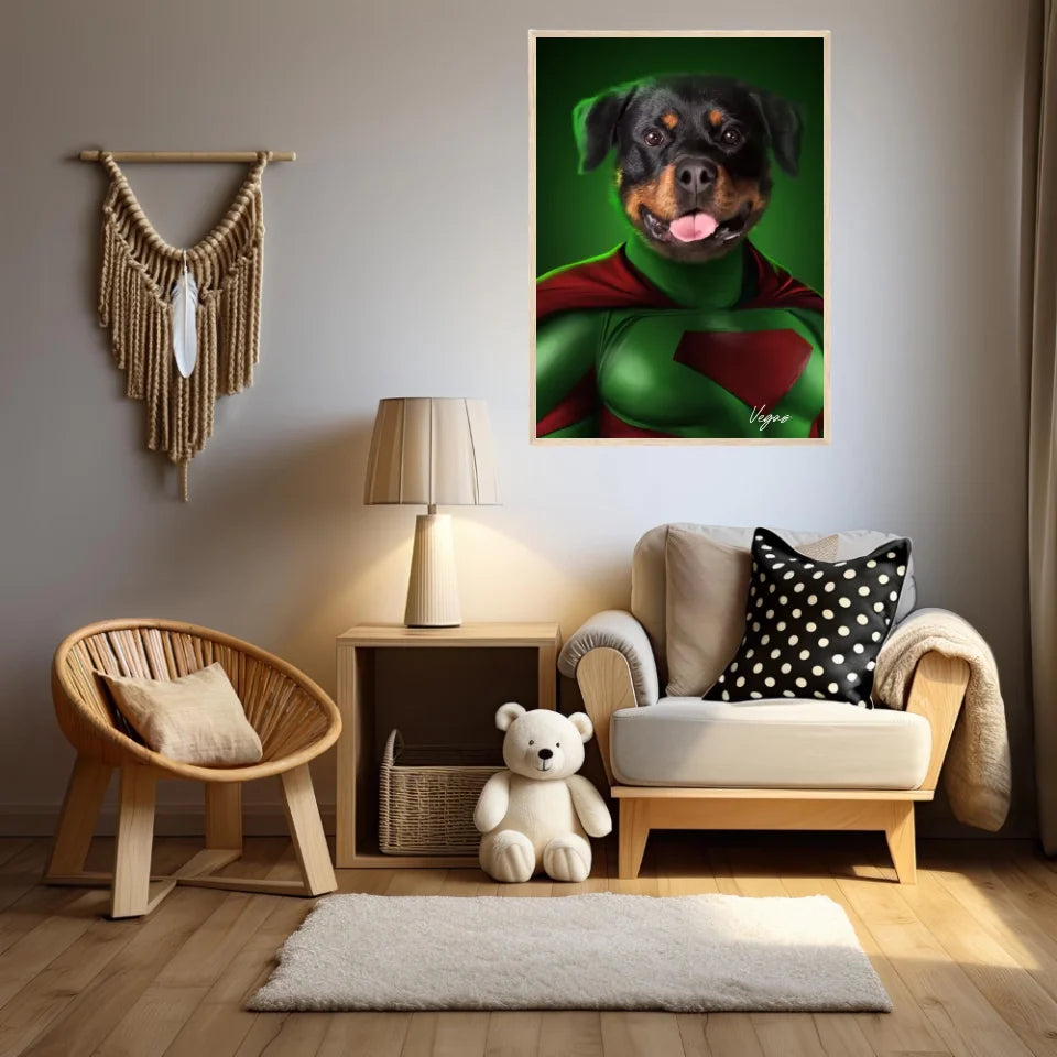 Tableau Animaux Portrait Personnalisé Super Héros Chien Rottweiler