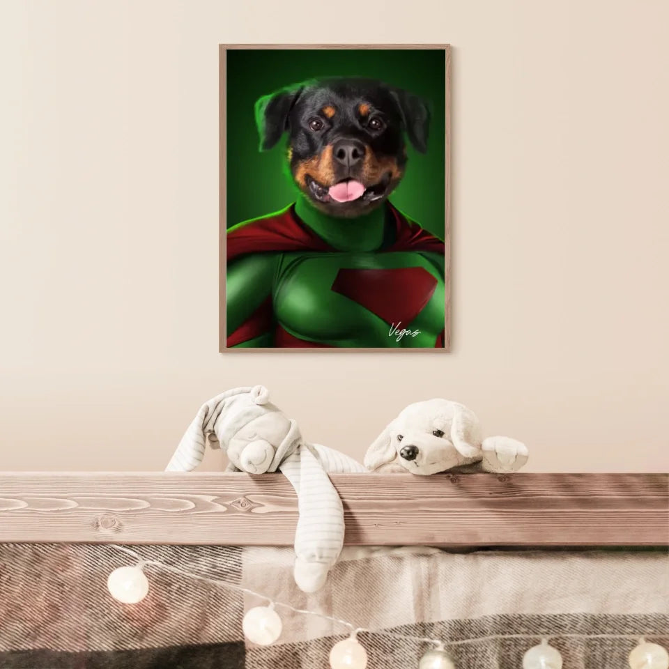 Tableau Animaux Portrait Personnalisé Super Héros Chien Rottweiler