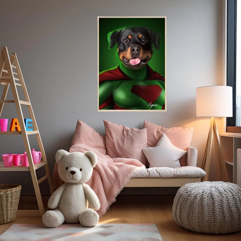 Tableau Animaux Portrait Personnalisé Super Héros Chien Rottweiler