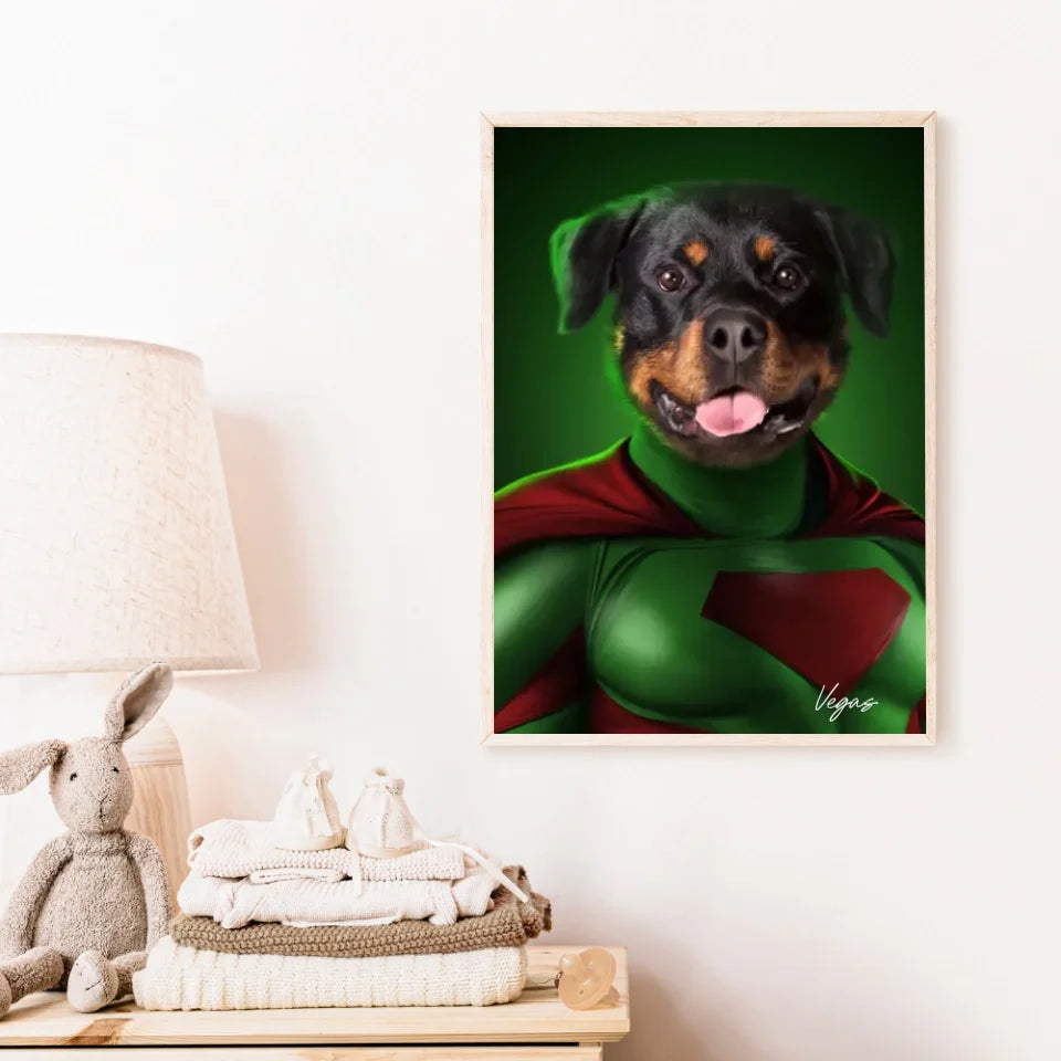 Tableau Animaux Portrait Personnalisé Super Héros Chien Rottweiler