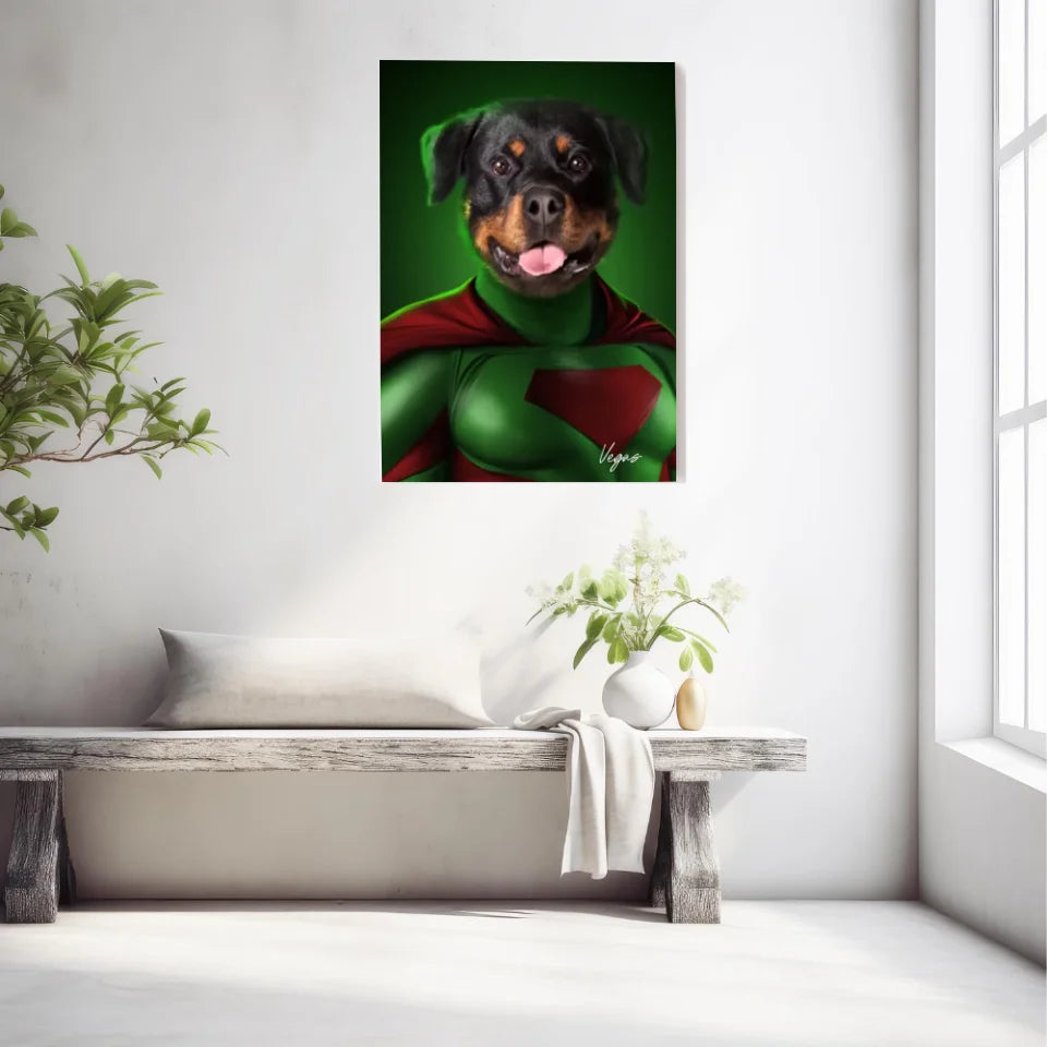 Tableau Animaux Portrait Personnalisé Super Héros Chien Rottweiler