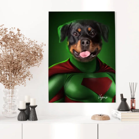 Tableau Animaux Portrait Personnalisé Super Héros Chien Rottweiler