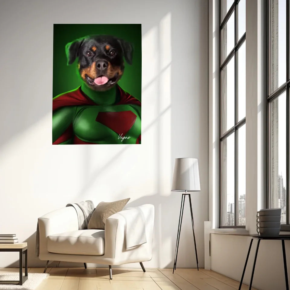 Tableau Animaux Portrait Personnalisé Super Héros Chien Rottweiler