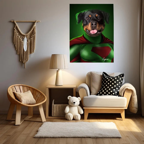 Tableau Animaux Portrait Personnalisé Super Héros Chien Rottweiler