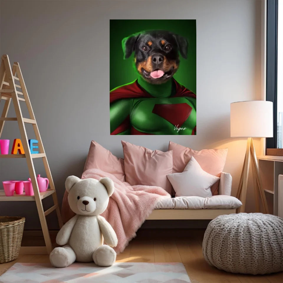 Tableau Animaux Portrait Personnalisé Super Héros Chien Rottweiler