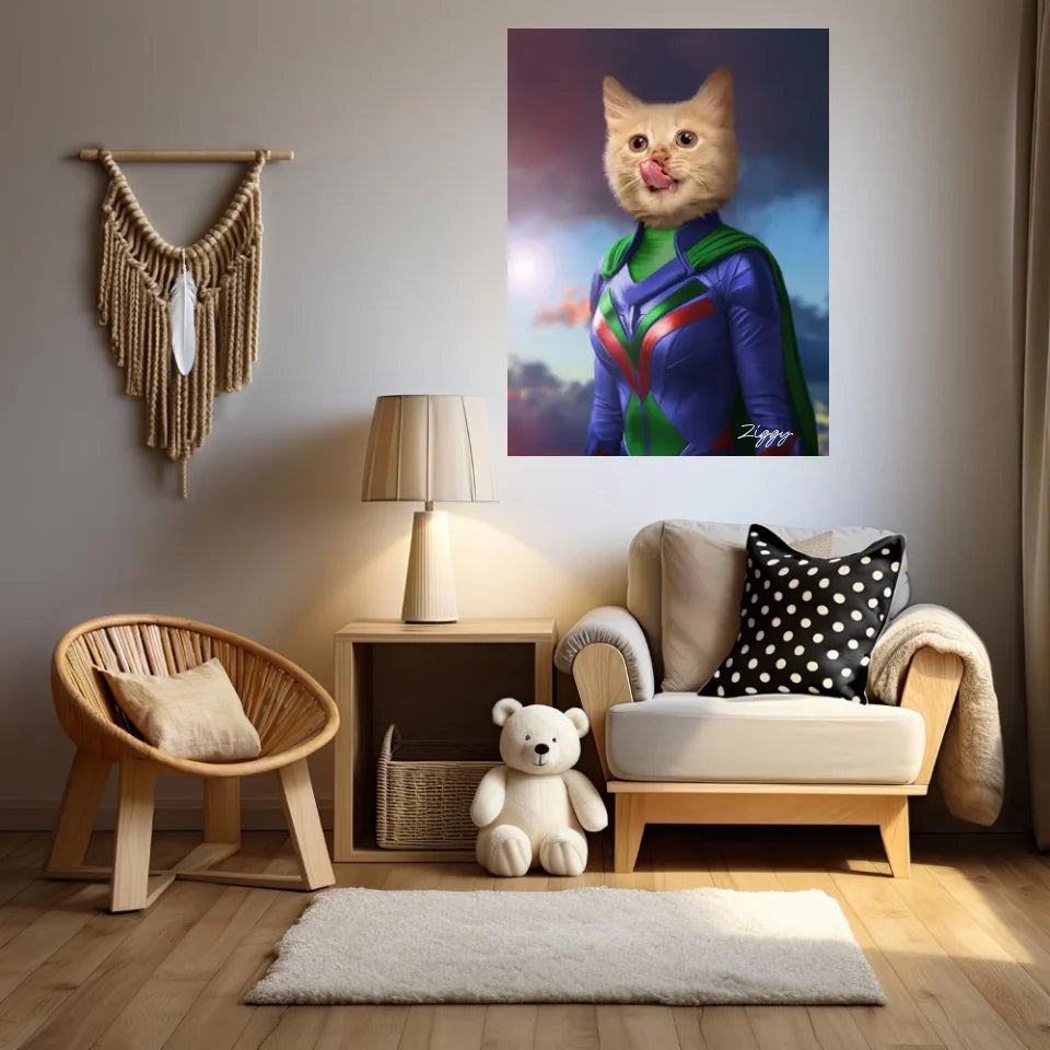 Tableau Animaux Portrait Personnalisé Super Héros Bébé Chat