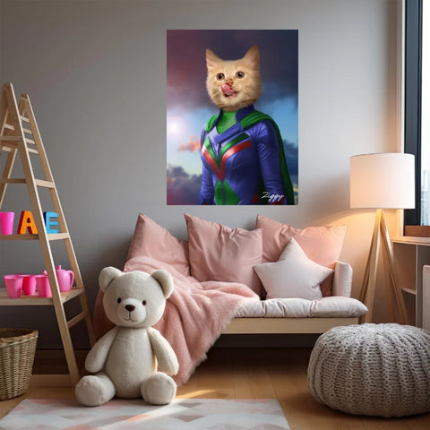 Tableau Animaux Portrait Personnalisé Super Héros Bébé Chat