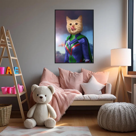 Tableau Animaux Portrait Personnalisé Super Héros Bébé Chat