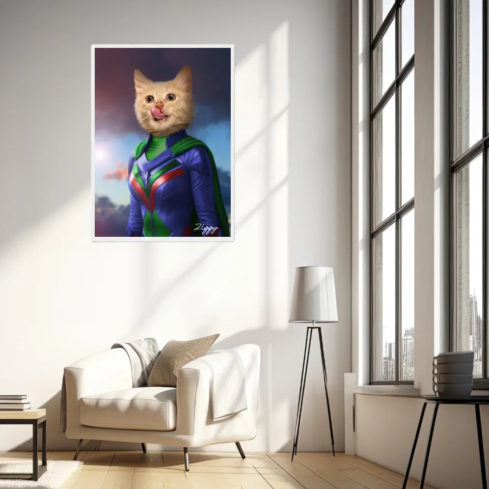 Tableau Animaux Portrait Personnalisé Super Héros Bébé Chat