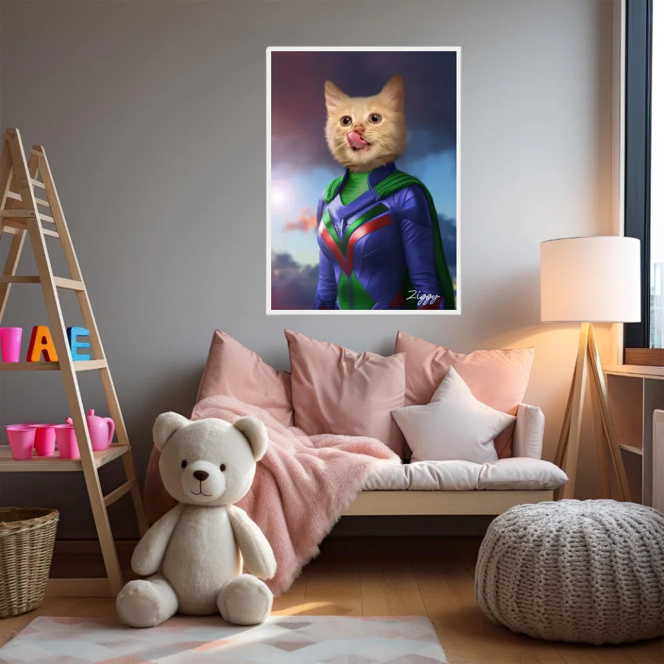 Tableau Animaux Portrait Personnalisé Super Héros Bébé Chat