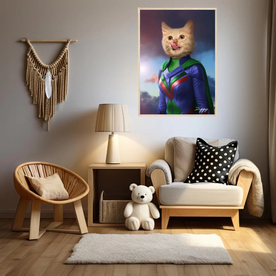 Tableau Animaux Portrait Personnalisé Super Héros Bébé Chat