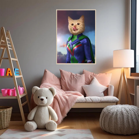 Tableau Animaux Portrait Personnalisé Super Héros Bébé Chat