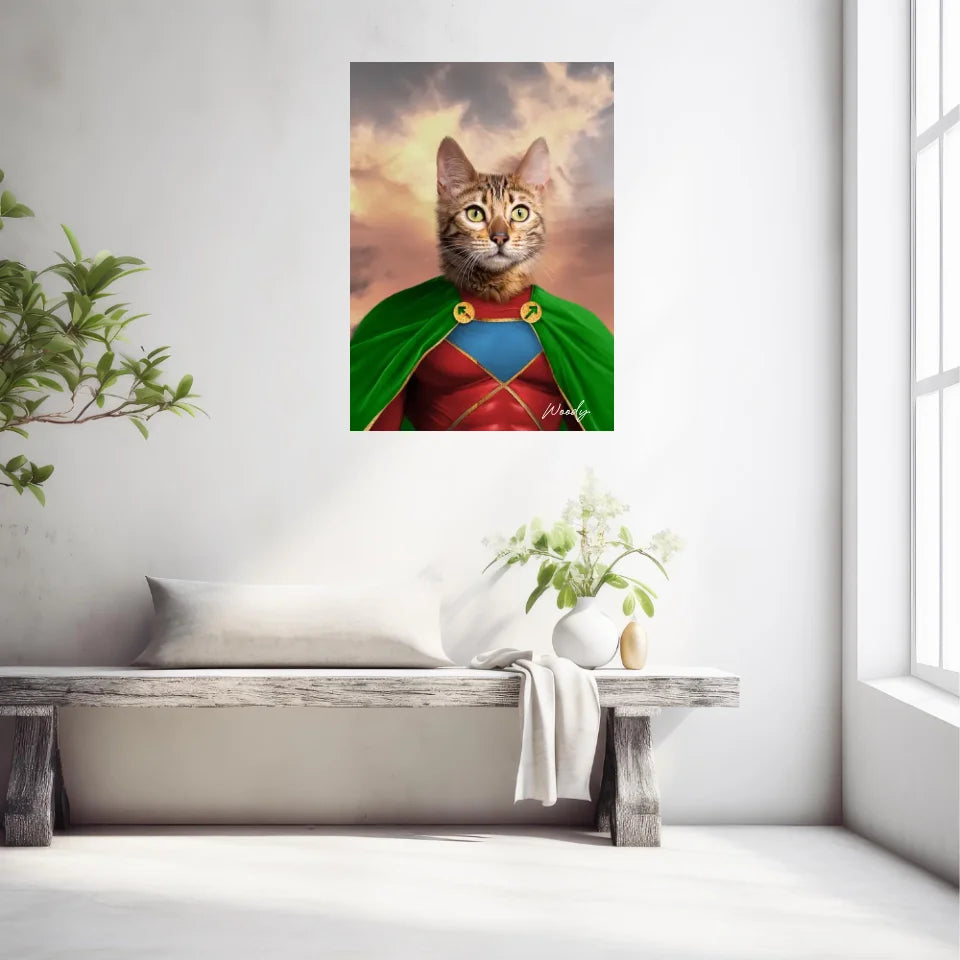 Tableau Animaux Portrait Personnalisé Super Héros Chat Bengal